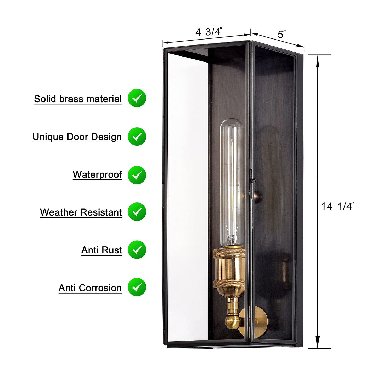 c cattleya Solid Brass Outdoor Wall Lantern Sconce Exterior Porch Lamp with Tempered Glass, Rectangular Waterproof Wall Lighting Outdoor Sconces