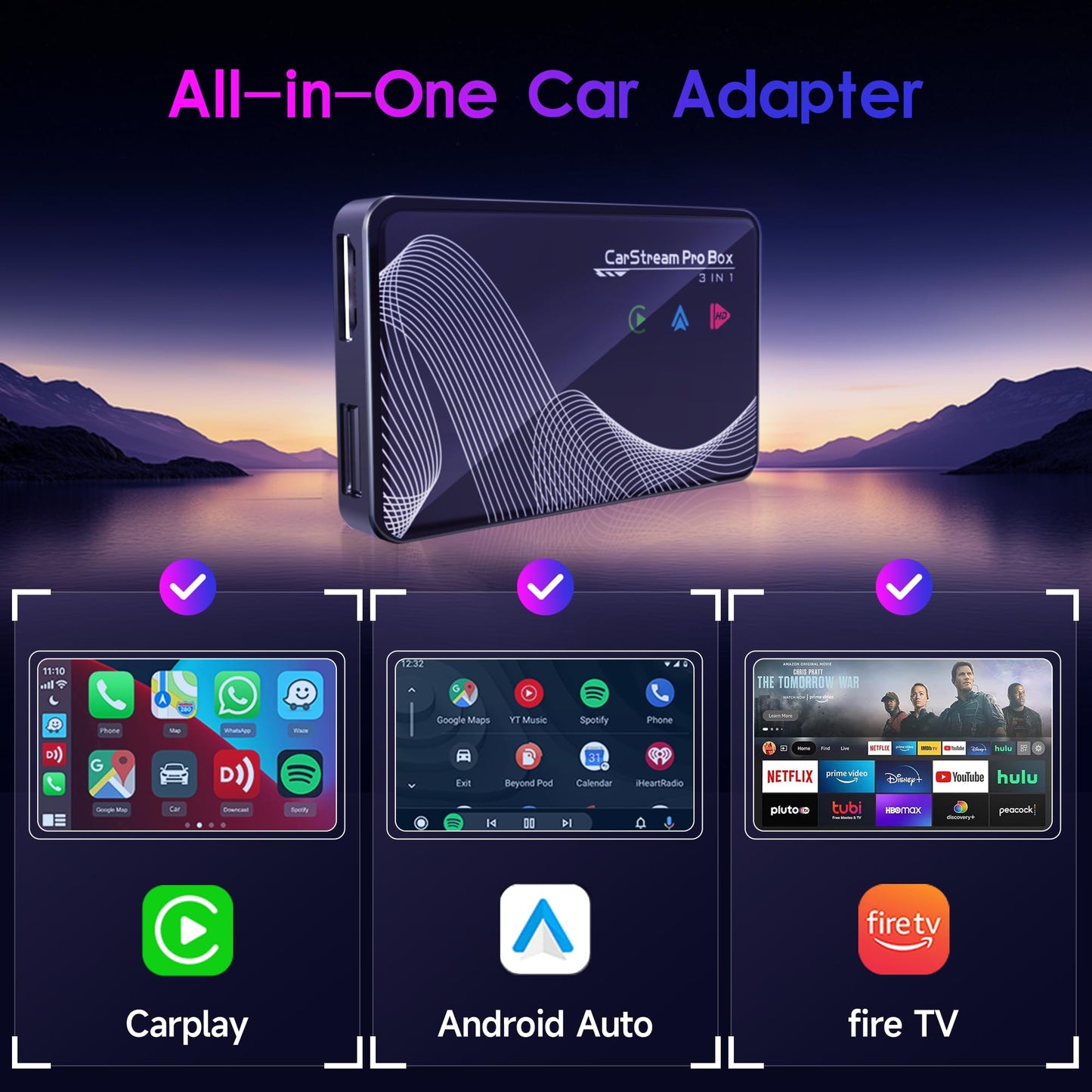 Joywind 2026 Upgraded ? 3-in-1 ? HDMI Input Car TV & Wireless CarPlay Adapter & Android Auto, i-Phone/Android Phone to Your Vehicle, Plug & Play