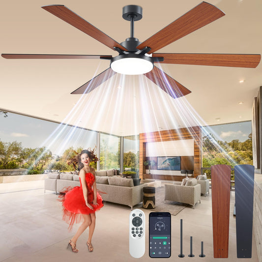 72 inch Ceiling Fans with Lights and Remote Control,Indoor/Outdoor Flush Mount Low Profile Commercial Reversible Dimmable Wood Grain Ceiling Fans