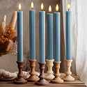 West Ivory 12 Pack, 10" LED Flameless Blue Fluted Ribbed Grooved Taper Candles with 2 Remotes & 24h Timer Memory, On/Off Button, Dimmable, Flicker