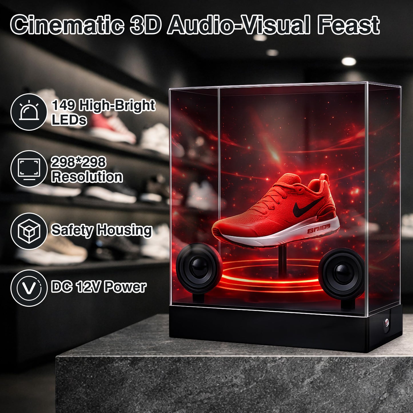 CAMINI 10" 3D Hologram Fan with Rechargeable Battery, Enclosed Safety Design Portable Holographic Fan with Bluetooth 5.3 Speaker, 3D LED Display