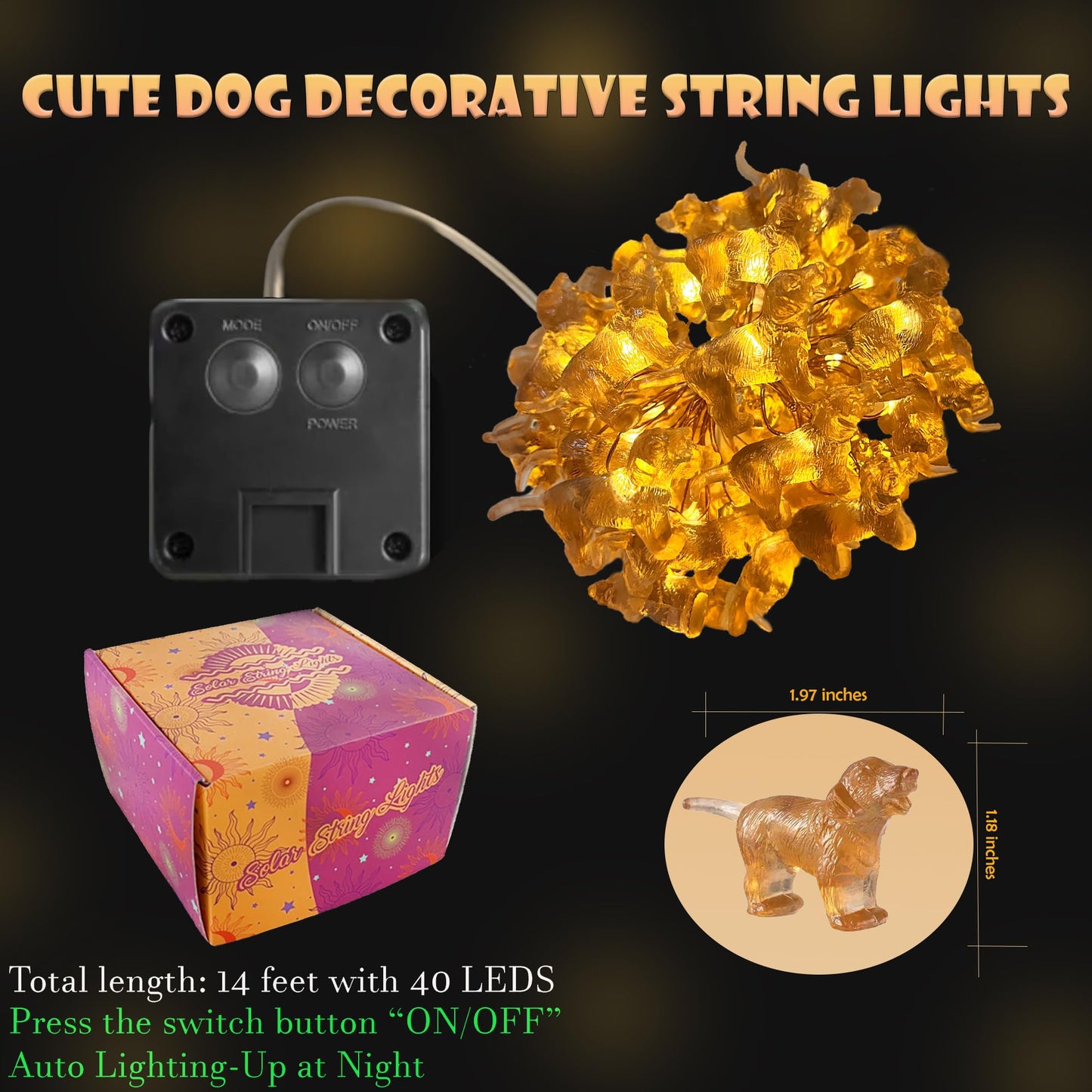 enlaceray Solar String Lights Labrador Outdoor Waterproof Decorative Light Dog Fairy Solar Light for Outside Garden Décor Balcony Patio Thanksgiving