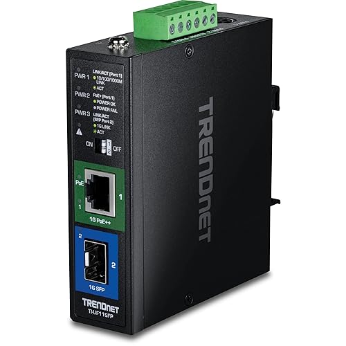 TRENDnet Hardened Industrial SFP to Gigabit UPoE Media Converter, TI-UF11SFP, Up to 95W of Power, NDAA + TAA Compliant, IP50 Rated Housing, Multi or