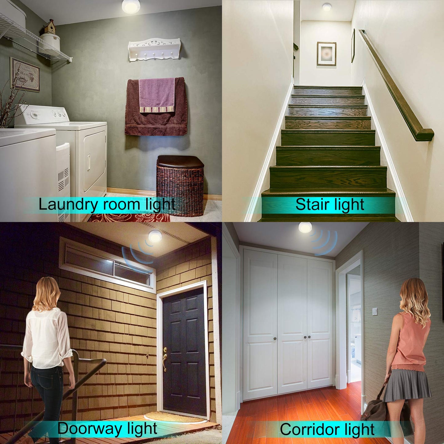 HONGUT Motion Sensor Light Battery Powered Ceiling Light Indoor Overhead Light Wireless Motion Sensor LED Lighting for Bathroom Shower Closet Cabinet