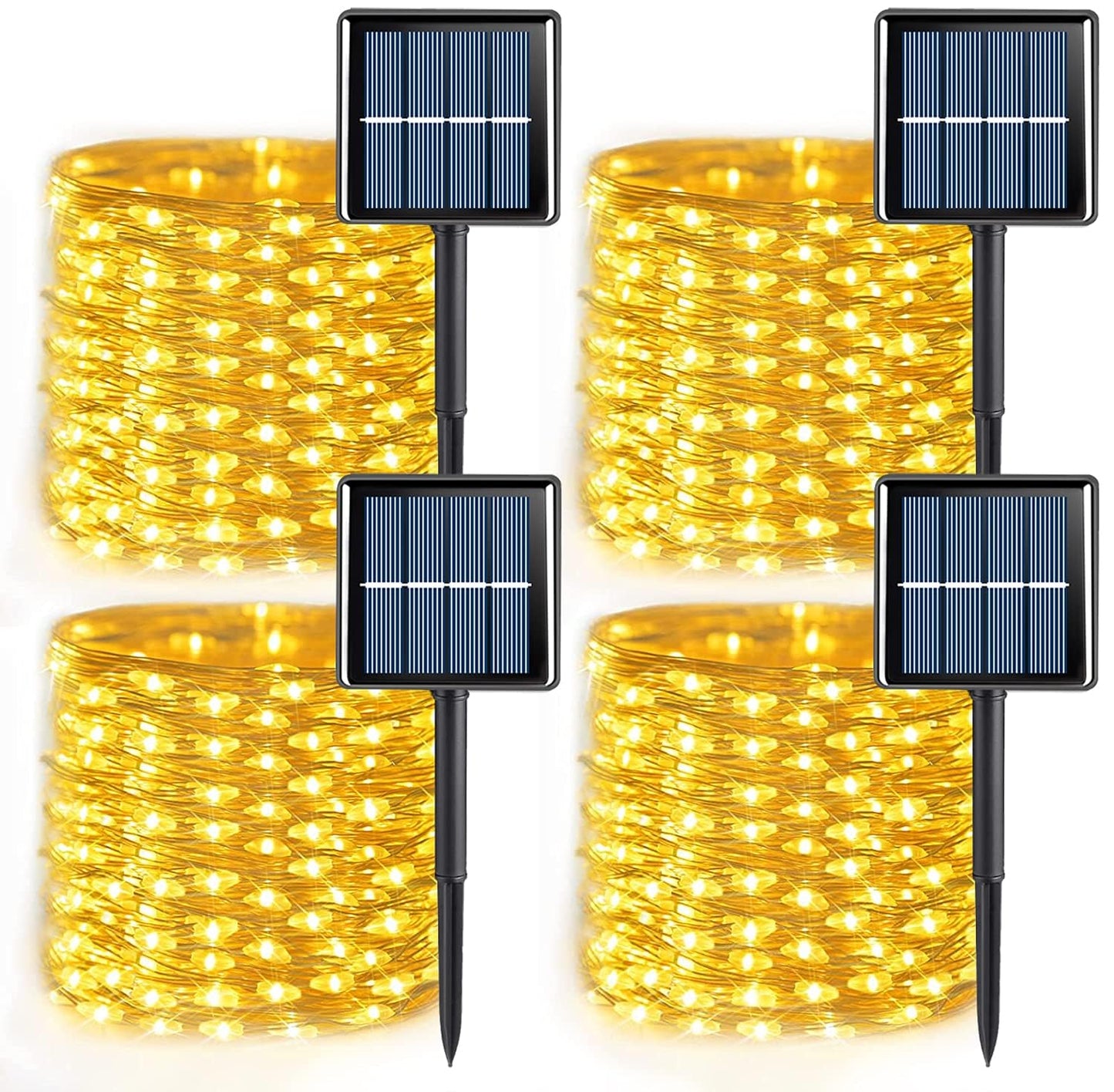 YEGUO 4 Pack Warm White Solar Fairy Lights, Each 33ft 100 LED Christmas Lights Outdoor Waterproof, 8 Modes Sliver Wire Solar String Lights