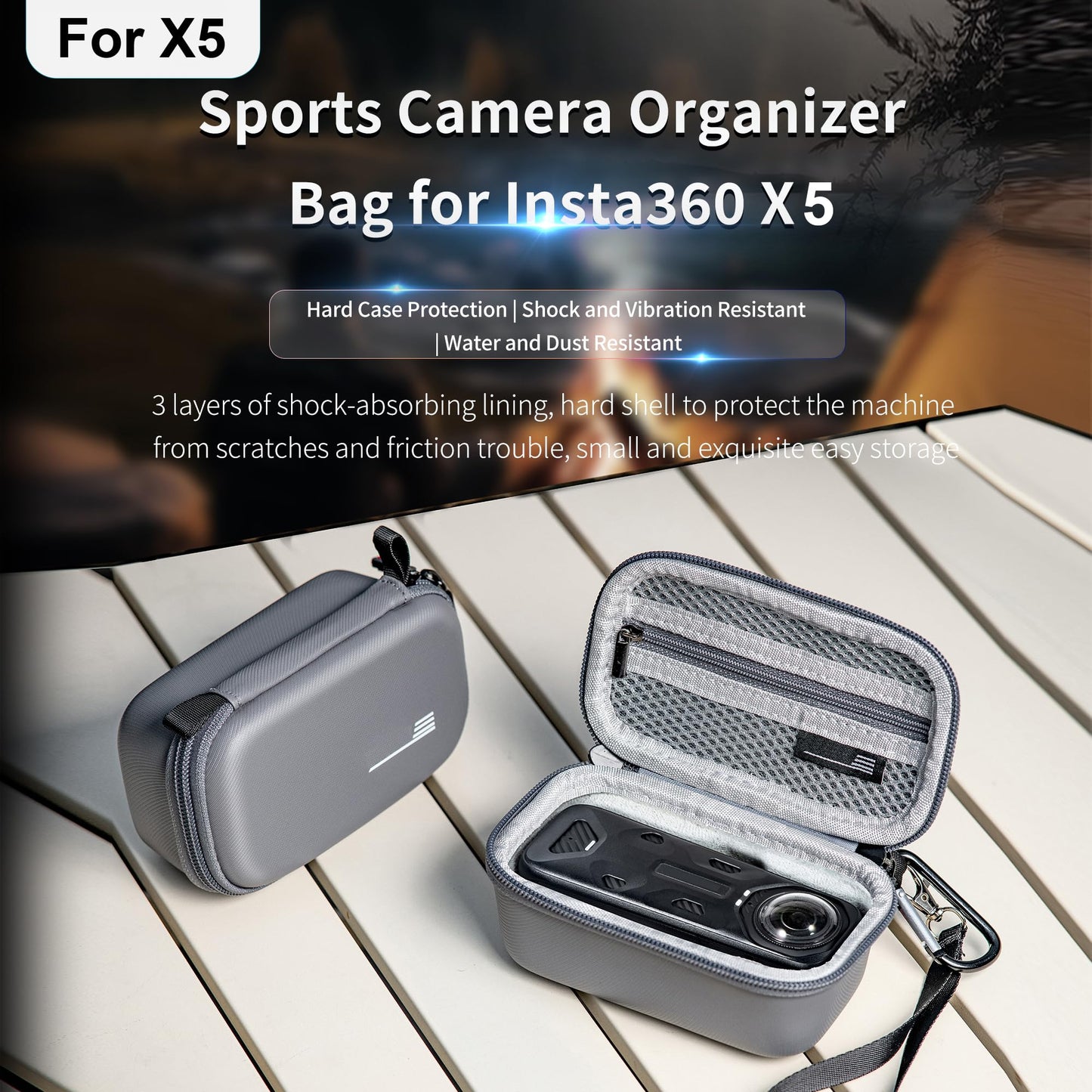 STARTRC VCR Carrying Case for Insta360 X5, Hard Shell Small Storage Case for Insta 360 X5 Accessories, Portable Travel Bag Organizer with Wrist Strap