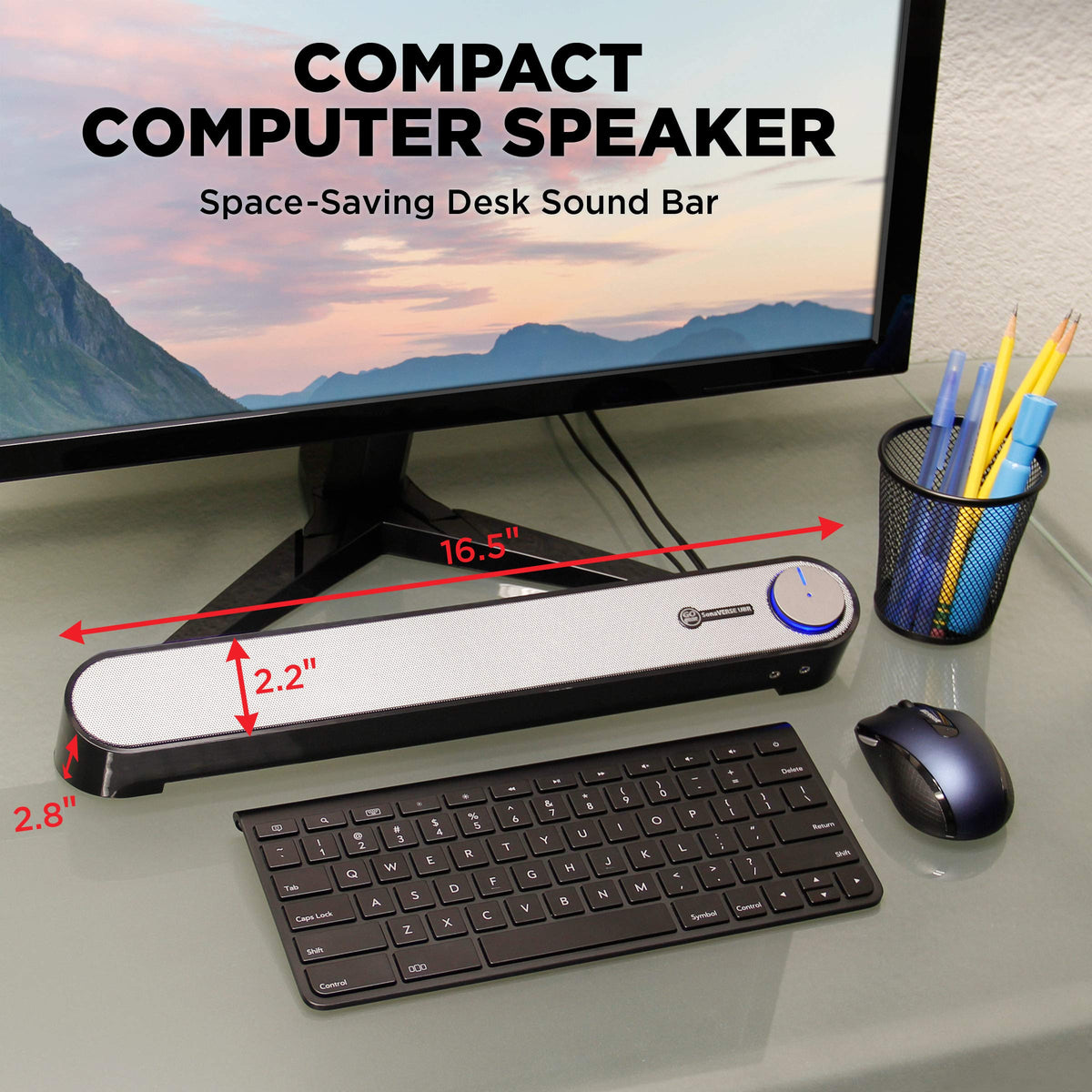GOgroove Computer Speaker Mini Soundbar - USB Powered PC Sound Bar with Easy Setup Wired AUX, Stereo Audio, Microphone Port, Volume Control Knob