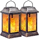 TomCare Solar Lights Metal Flickering Flame Solar Lantern Outdoor Hanging Lanterns Lighting Heavy Duty Solar Powered Waterproof LED Flame Lights