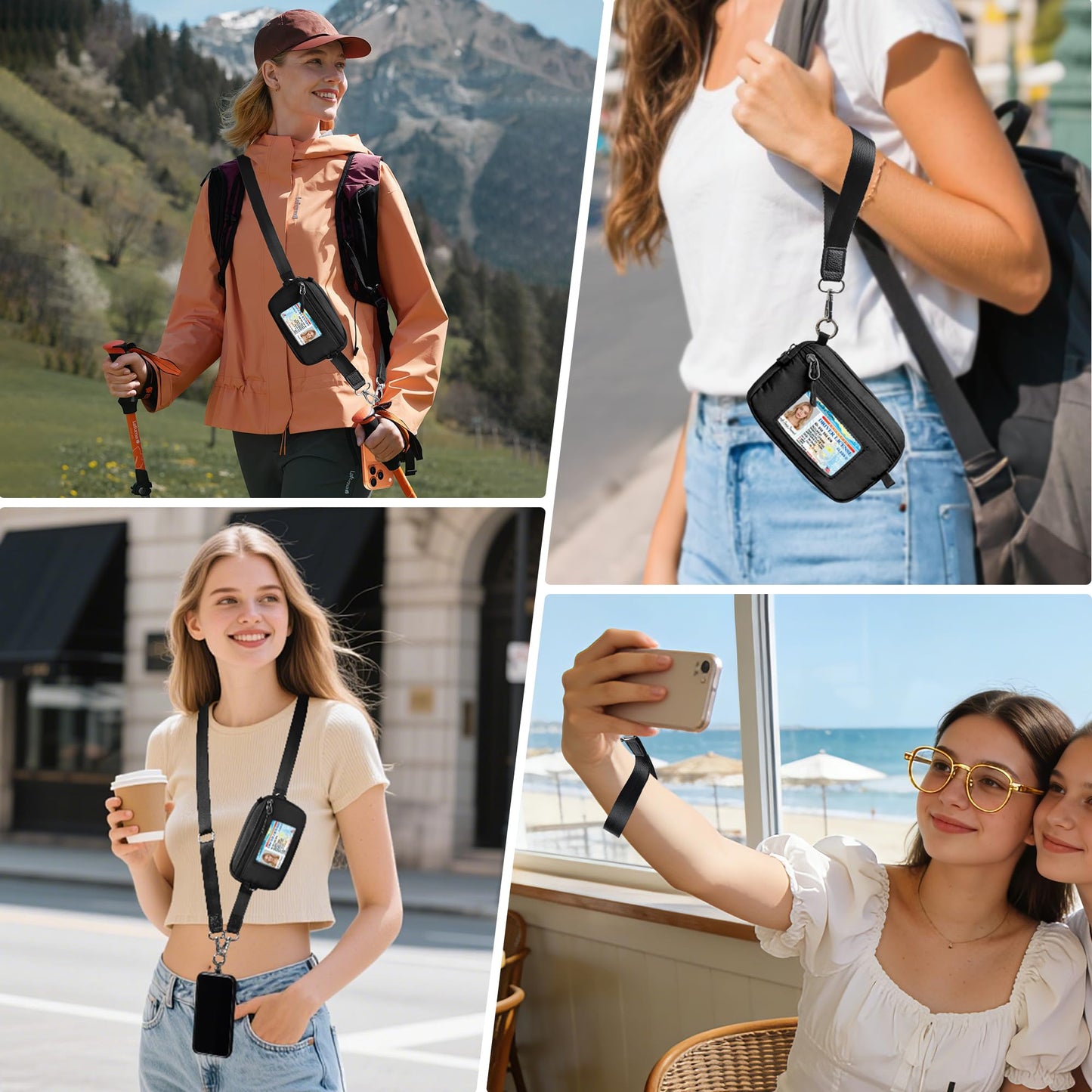 FUVLIFE Clip and Go Strap for Phone with Wallet Crossbody, Cell Phone Lanyard for Women Men, Adjustable Phone Strap with Detachable RFID Wristlet