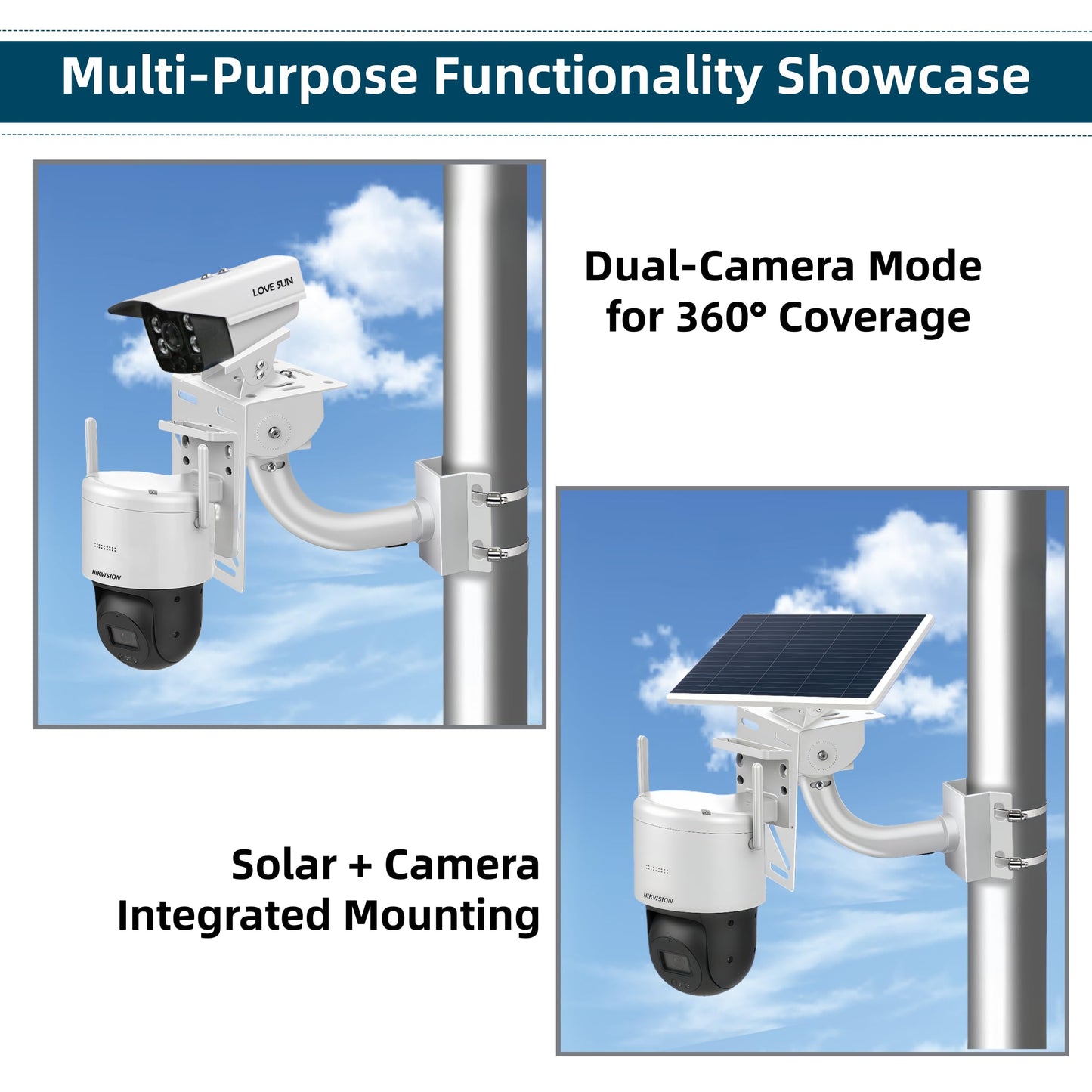 SamIdea Security Camera Solar Panel Mount, 2-in-1 Aluminum Alloy Bracket for Corner & Pole, Heavy Duty Waterproof Rust-Proof Mount Kit for CCTV