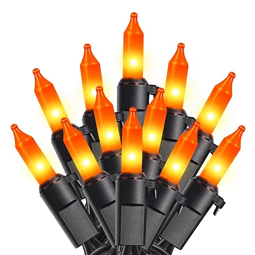 woohaha Outdoor Halloween Lights(23 Feet,100 Count)-Incandescent Orange Christmas Lights with Black Wire,Mini Orange String Lights Connectable