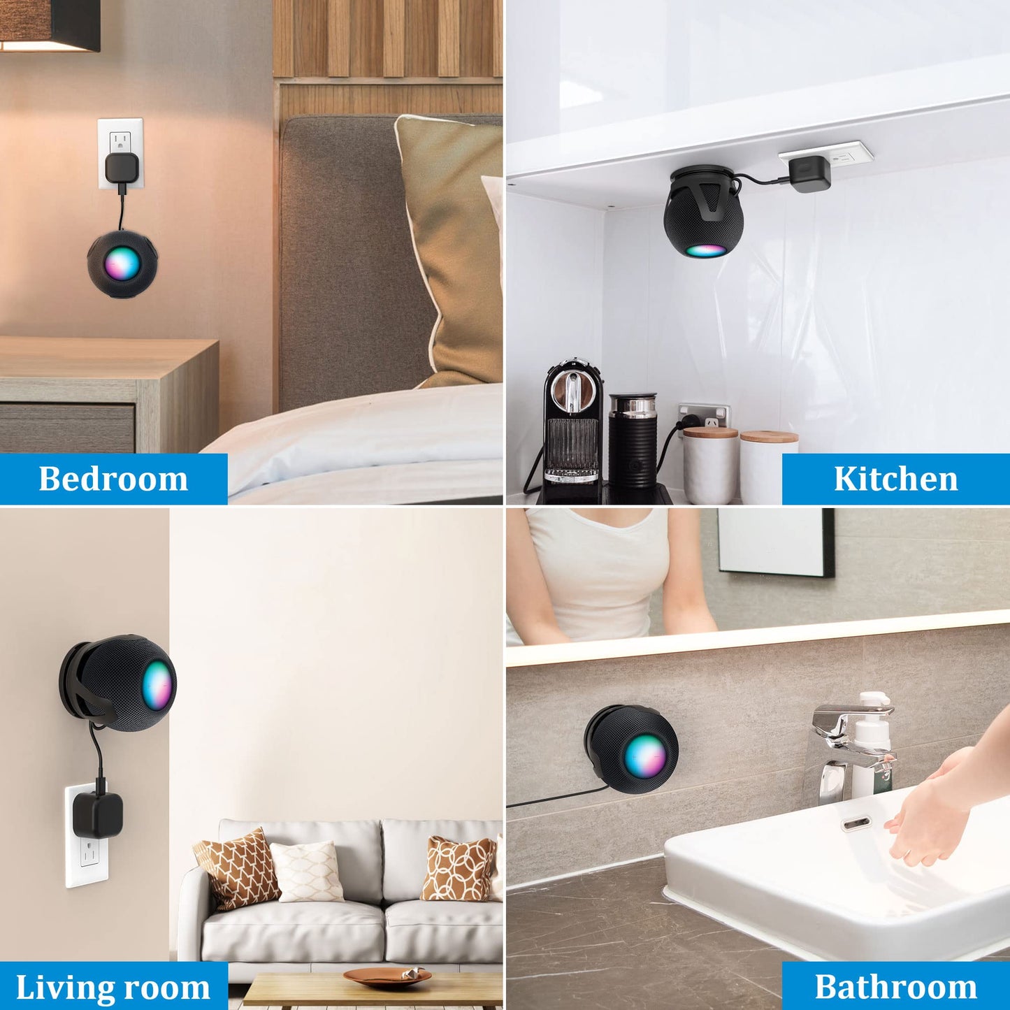 PlusAcc for HomePod Mini Wall Mount - Holder Mount Compatible with Homepod Mini, No Muffled Sound, with Cord Management, Space Saving Accessories for