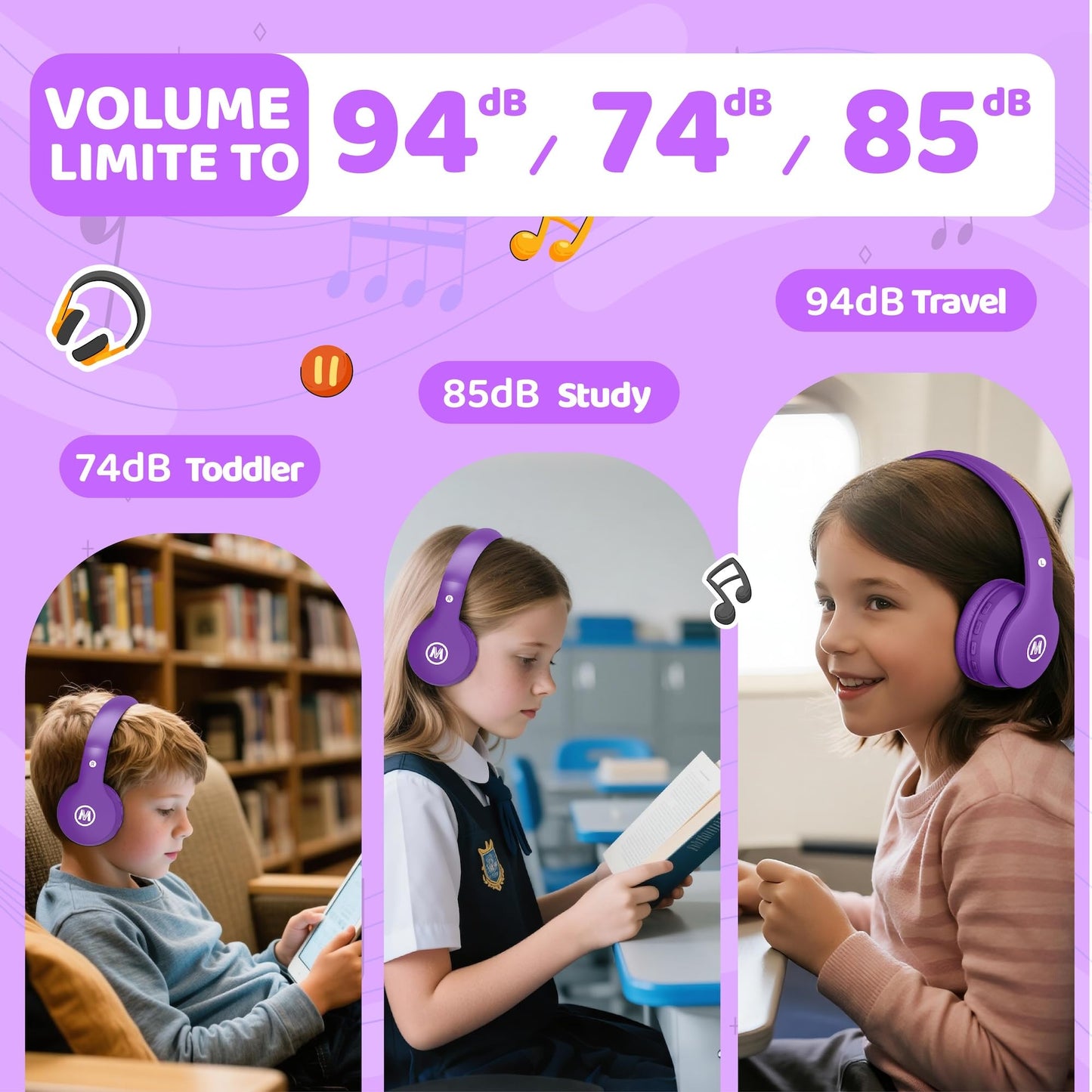 Mokata Headphones Kids Bluetooth 5.4 Wireless Play Time 68H Safe Volume Limit 85/94dB Over-Ear Foldable Headset,Fast Charging,with Aux Cord Built-in…