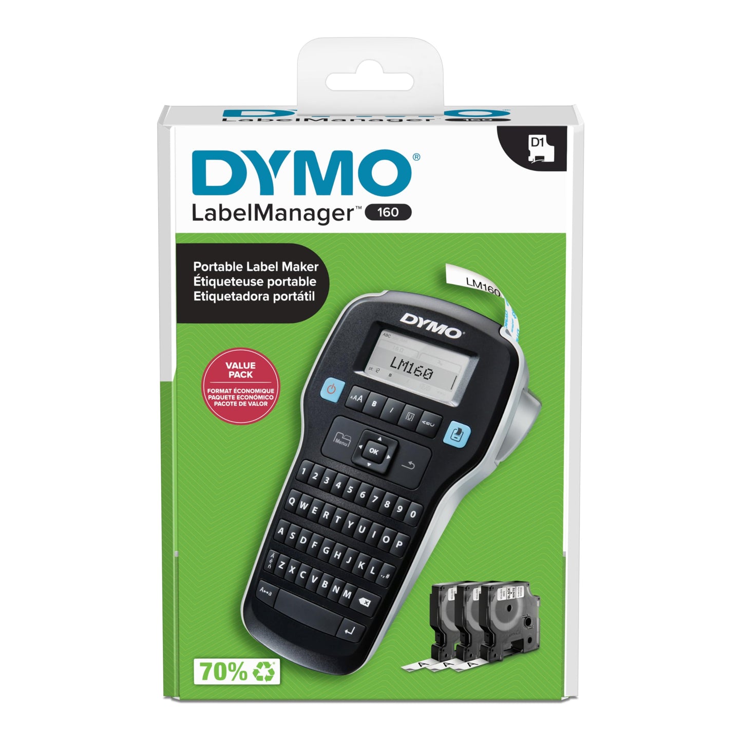 DYMO LabelManager 160 Portable Label Maker Bundle, Easy-to-Use, One-Touch Smart Keys, QWERTY Keyboard, Large Display, For Home & Office Organization