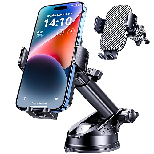GUWEZ Phone Holders for Your Car [Military Grade Suction Ultra Strong Base] Cell Phone Car Holder 3 in 1 Dashboard/Windshield/Air Vent Hands-Free