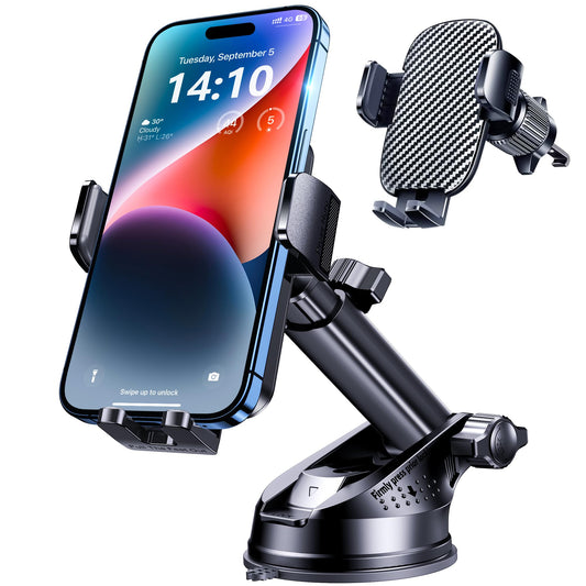 GUWEZ Phone Holders for Your Car [Military Grade Suction Ultra Strong Base] Cell Phone Car Holder 3 in 1 Dashboard/Windshield/Air Vent Hands-Free