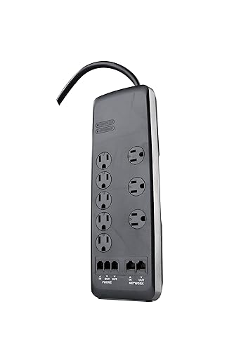 Woods 41619 Surge Protector with Resettable Safety Overload Feature, 8 Outlets, 3540J of Protection, 6 Foot Cord, Black