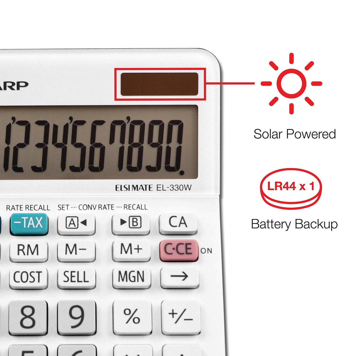 Sharp EL-330WB Standard Function Basic Desktop Calculator, Large Display, for Home and Office, Dual Power, Solar and Battery…