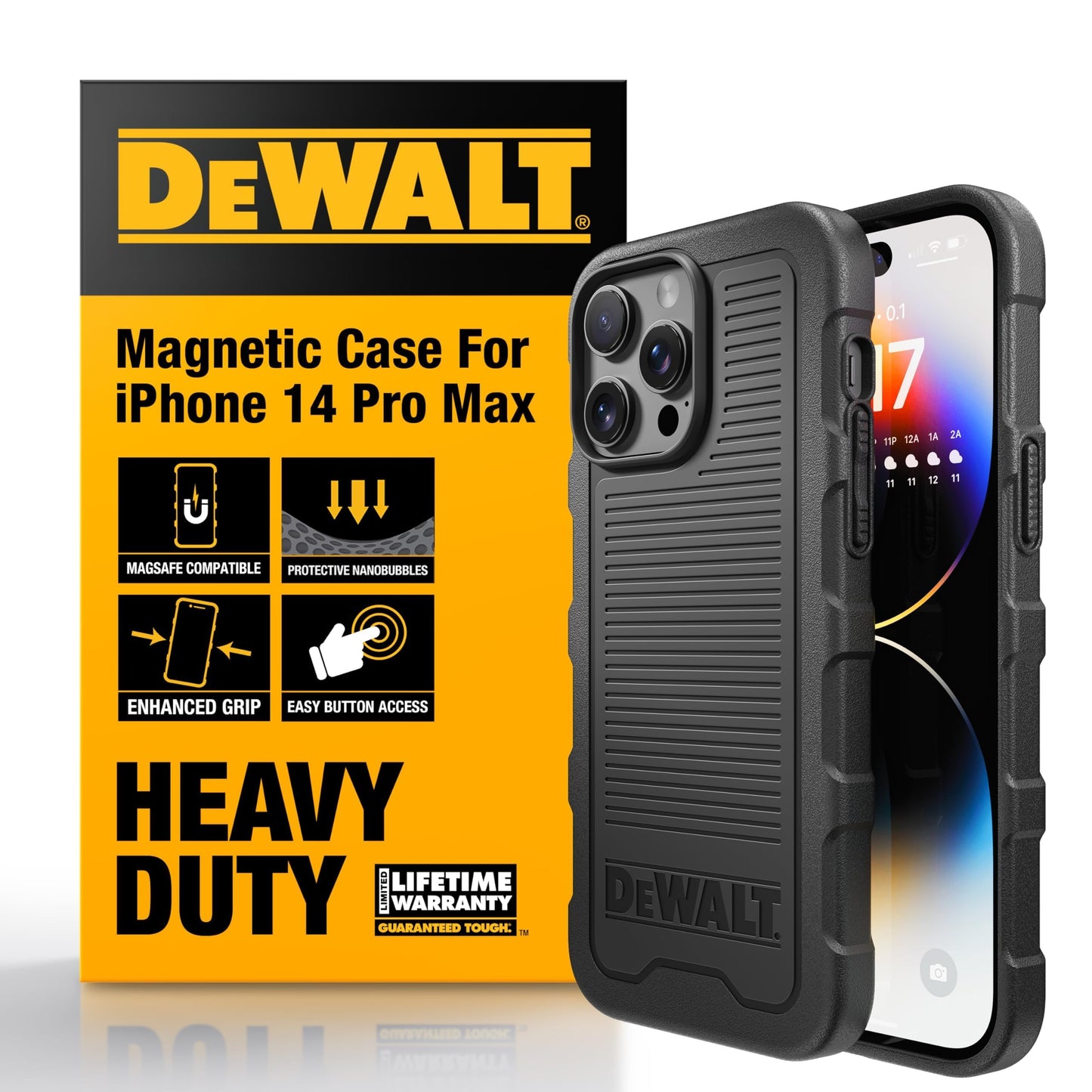 DEWALT Heavy Duty Strong Magnetic for iPhone 14 Pro Max Case Fits MagSafe, Drop Resistant Impact Protective Back Cover, Shockproof Slim Fit for iPhone