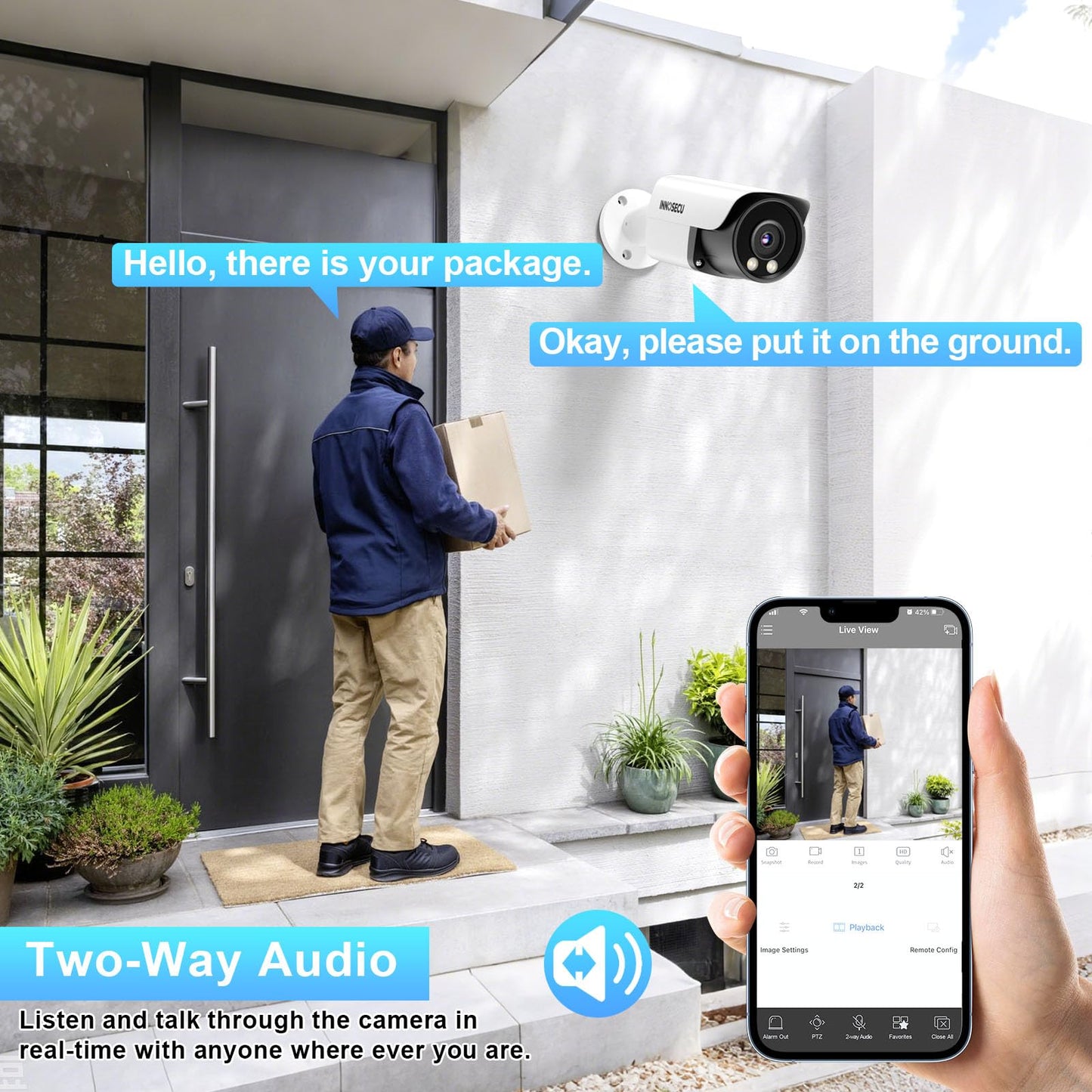 INNOSECU 4MP Bullet IP PoE Camera Outddor, Smart Dual Light Security Camera, Color Night Vision, Built-in Two-Way Audio, 2.8mm Lens 110?, Waterproof