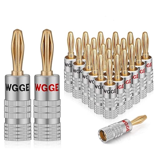 WGGE WG-009 Banana Plugs Audio Jack Connector, 24k Gold Dual Screw Lock Speaker Connector for Speaker Wire, Wall Plate, Home Theater, Audio/Video