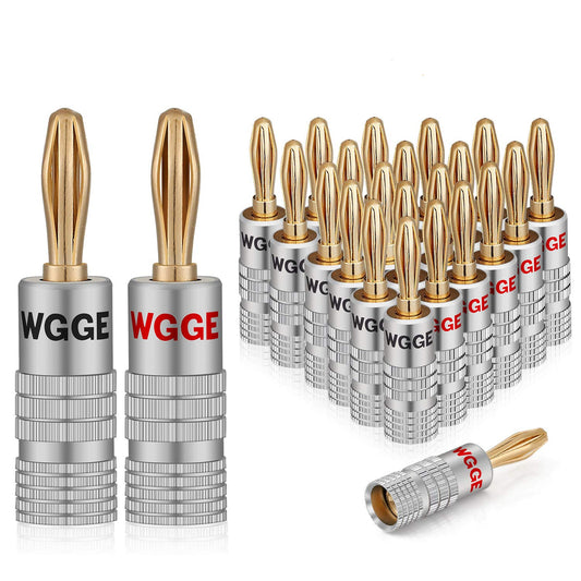 WGGE WG-009 Banana Plugs Audio Jack Connector, 24k Gold Dual Screw Lock Speaker Connector for Speaker Wire, Wall Plate, Home Theater, Audio/Video