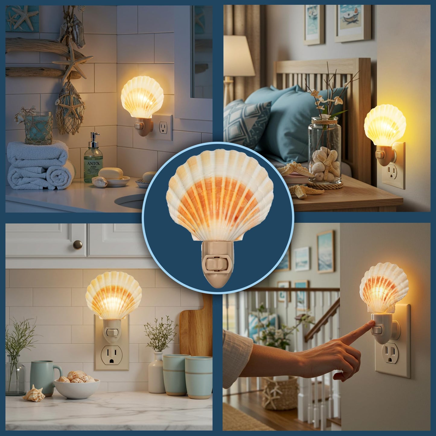 Nautical Crush Trading Seashell Night Light - Beach Night Light with Natural Clam Shell Light for Bathroom - Sea Shell Lamp - Seashell Lamp Plug Into