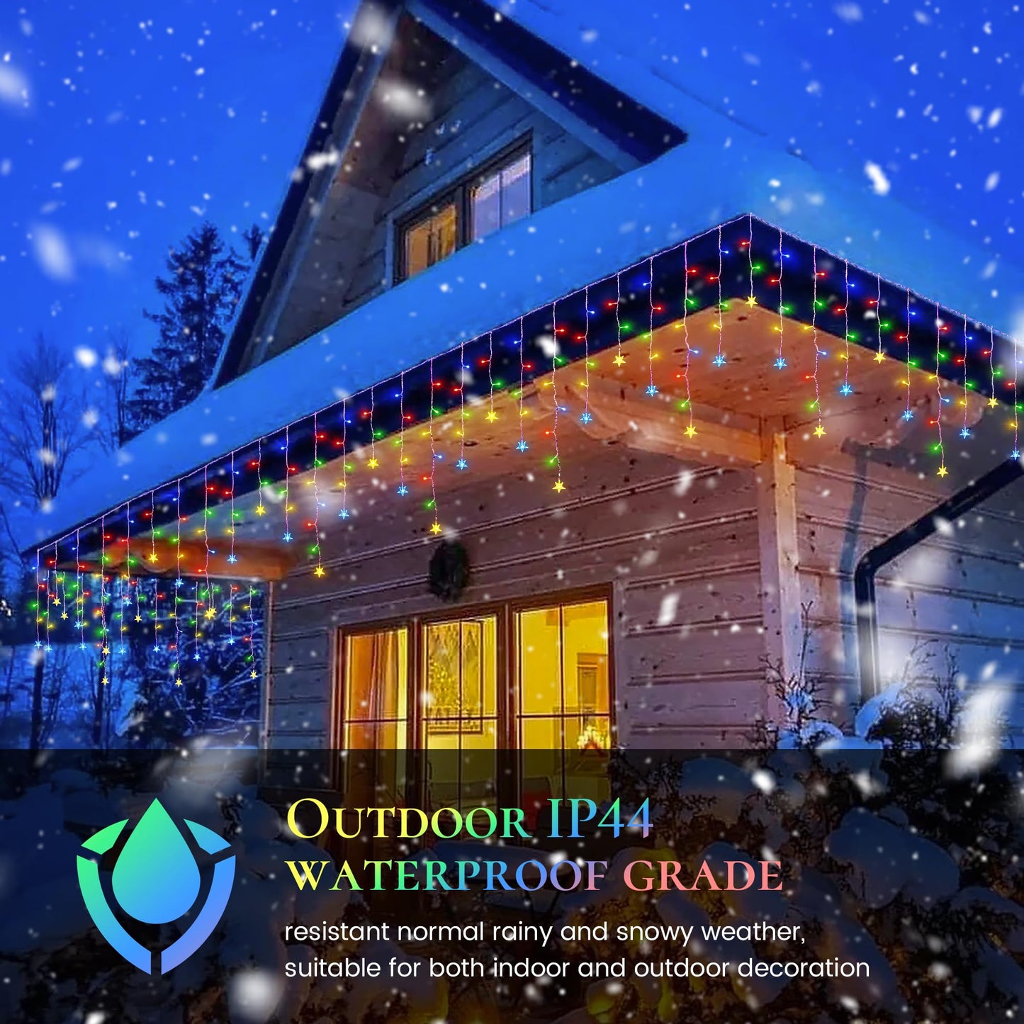 oopswow 200 LED Icicle Christmas Lights with Star,16.5FT Curtain Fairy Lights 40 Drops 8 Modes with Timer, Star Christmas Lights