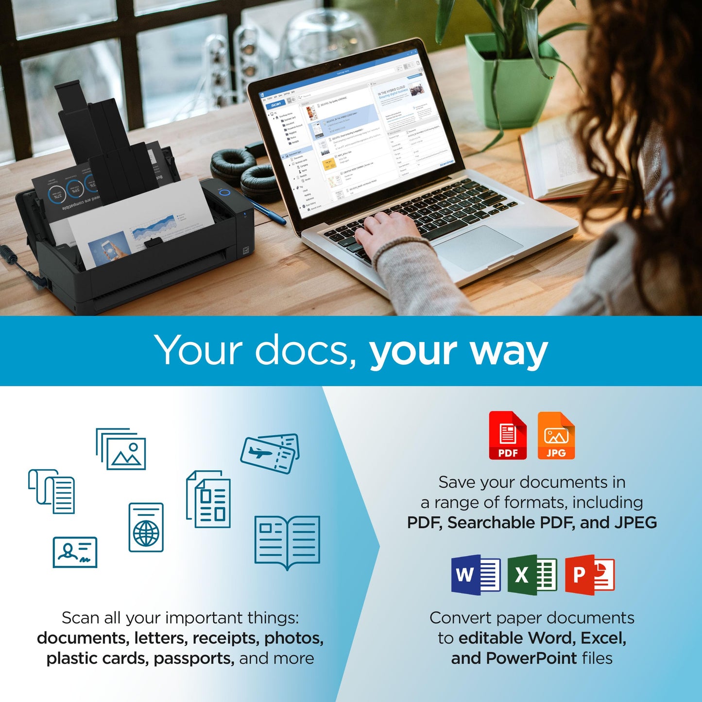 ScanSnap iX1300 Compact Wireless or USB Double-Sided Color Document, Photo & Receipt Scanner with Auto Document Feeder and Manual Feeder for Mac or