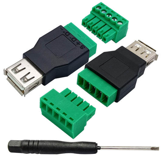AAOTOKK USB 2.0 A Screw Terminal Block Adapter USB 2.0 A Female to 5 Pin/Way Female Bolt Screw Shield terminals Pluggable Type Adapter Connector