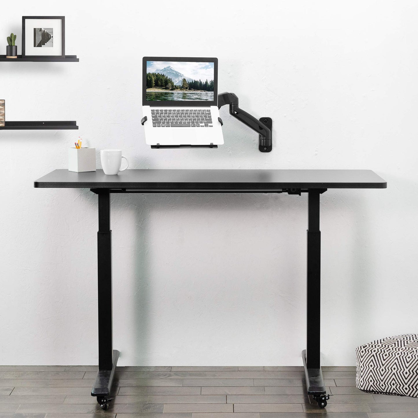 VIVO Height Adjustable Pneumatic Extended Arm Laptop Wall Mount, Full Motion Articulating Notebook Tray, Fits 10 to 15.6 inch Screen, Black