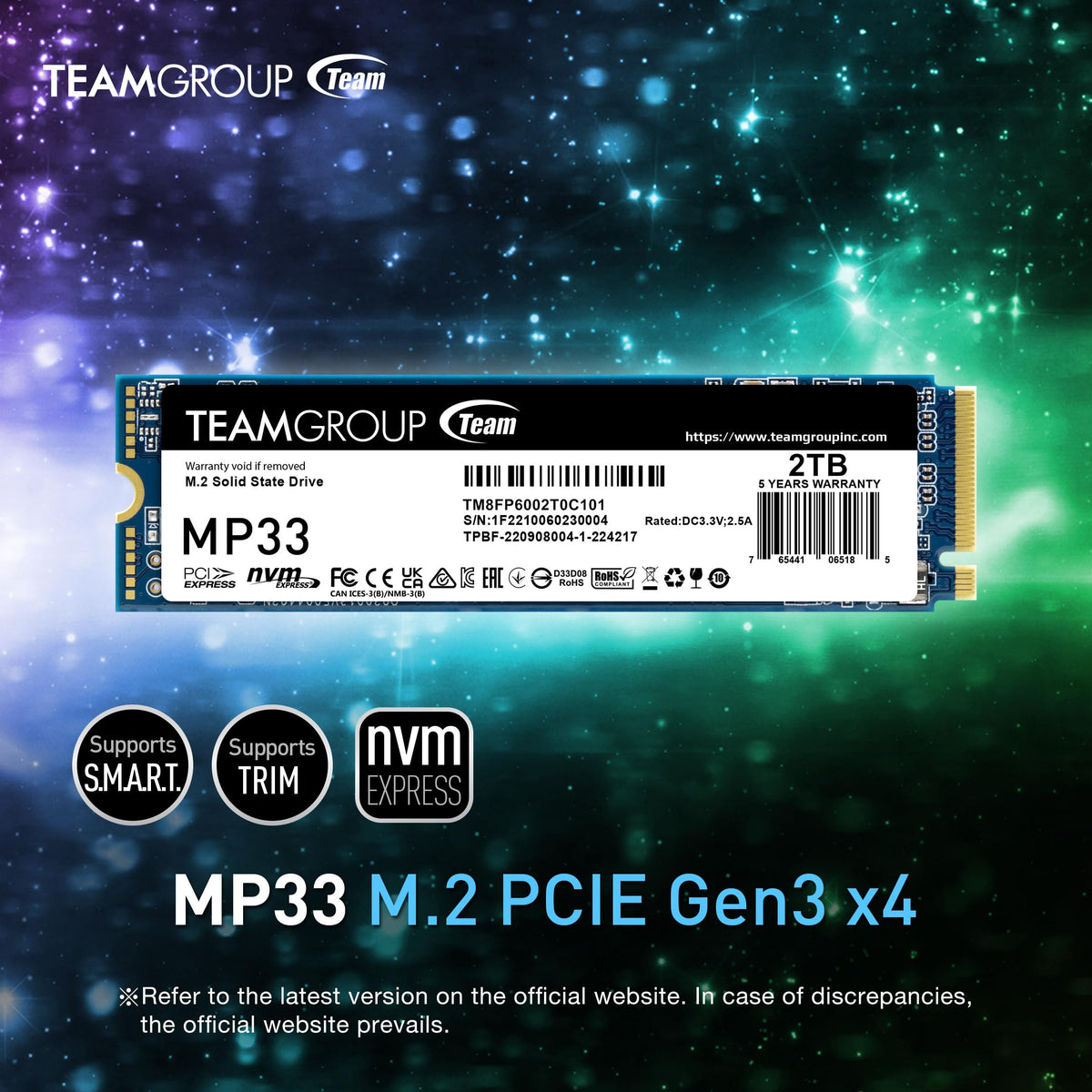 TEAMGROUP MP33 256GB SLC Cache 3D NAND TLC NVMe 1.3 PCIe Gen3x4 M.2 2280 Internal SSD R/W Speed up to 1600/1000 MB/s Laptop&PC Desktop TM8FP6256G0C101