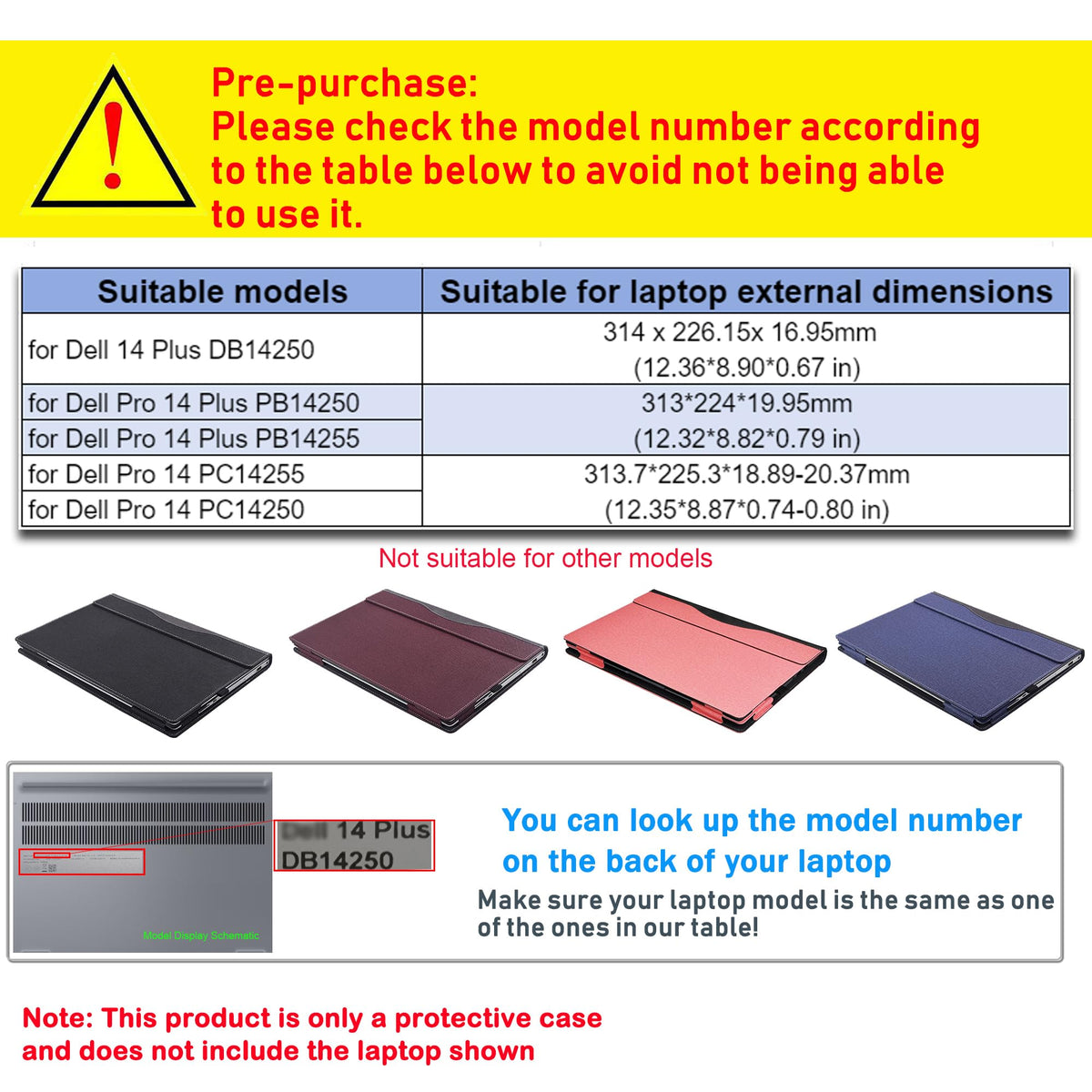 Laptop Case Cover for Dell 14 Plus DB14250 & Pro 14 PC14255/PC14250 & Pro14 Plus PB14250 /PB14255 Sleeve,PU Leather Protective Shell Notebook PC Bag