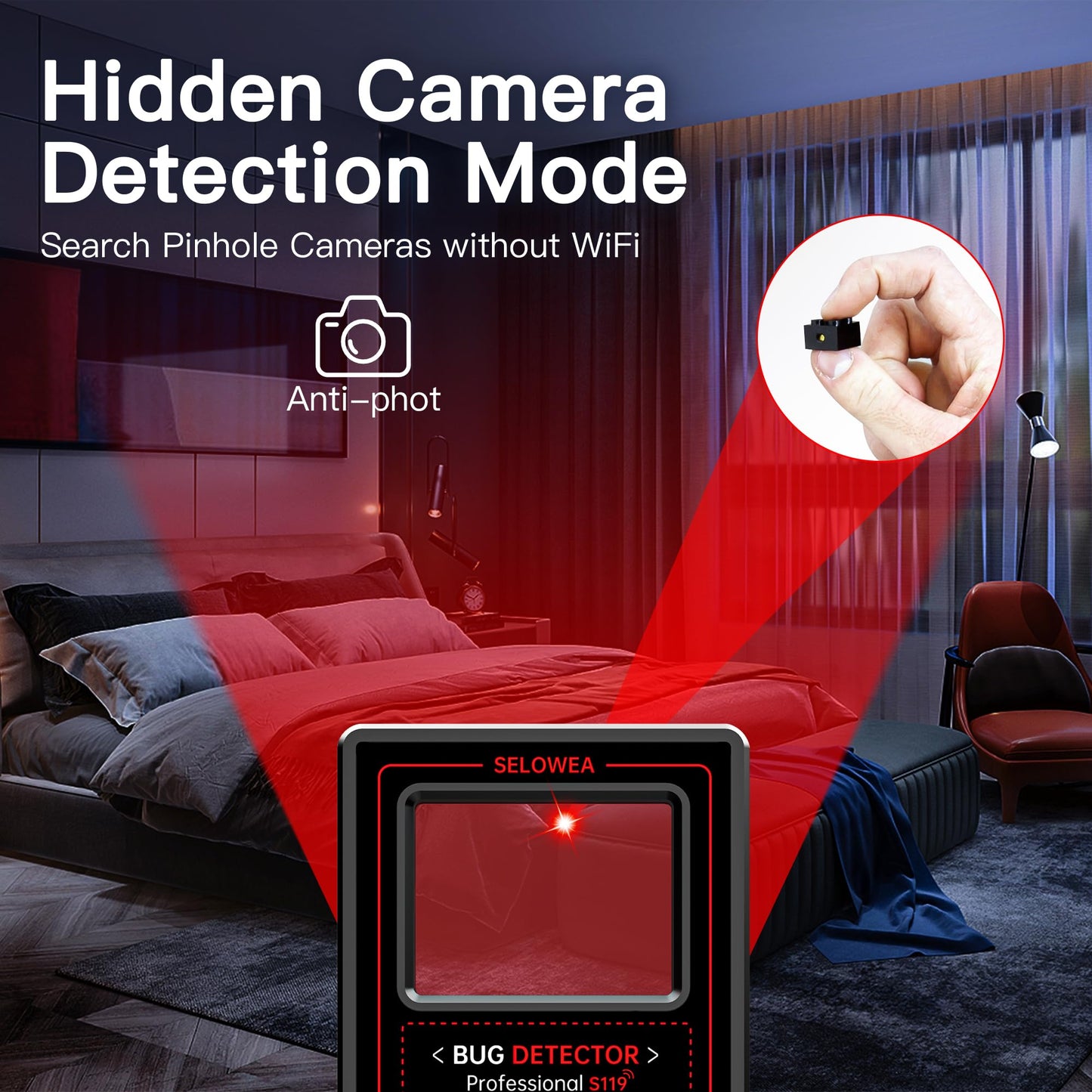 SELOWEA Professional Hidden Camera Detector | Anti-Spy RF Signal Scanner, GPS Tracker Finder, Portable Bug Detector for Hotel, Travel, Office & Home