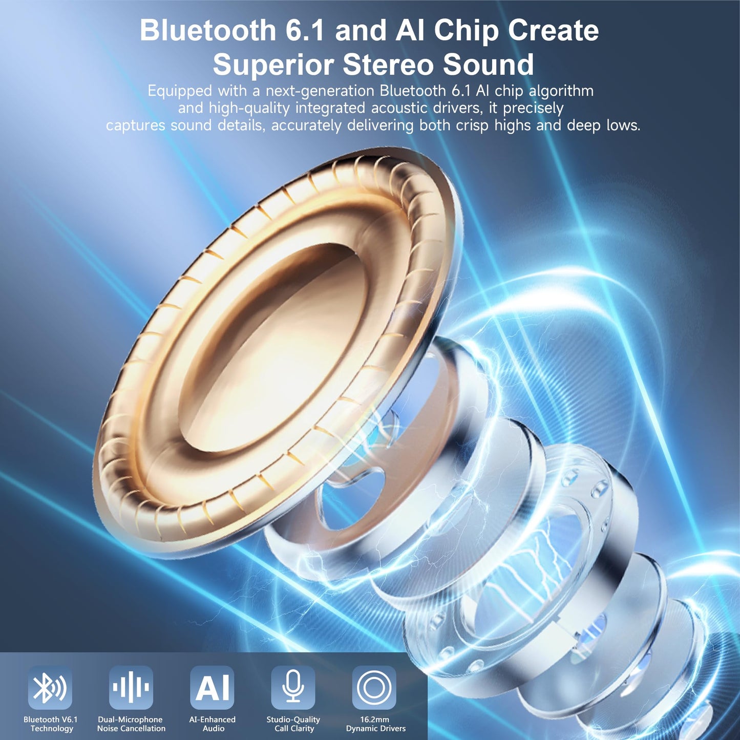Wireless Earbuds 120hrs Bluetooth 6.1 Headphone Sport, 2026 Bluetooth Earbuds with Fast Charging Case Dual LED Display Earphones ENC Noise Cancelling