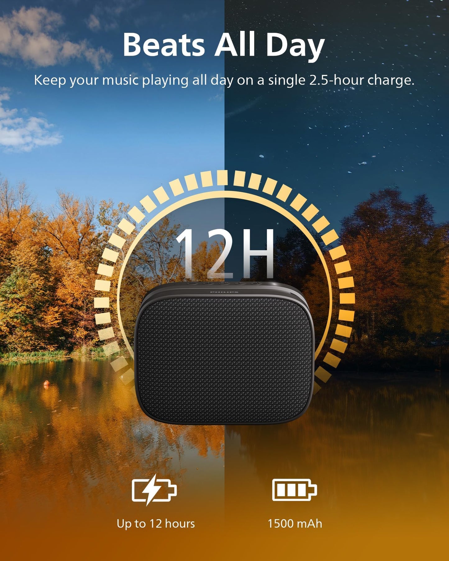 Philips S1509 Portable Bluetooth Speaker,Wireless Speakers with Extra Bass,Quality Sound,12 H Battery,TWS Pairing,Support Stereo Sound,Bluetooth