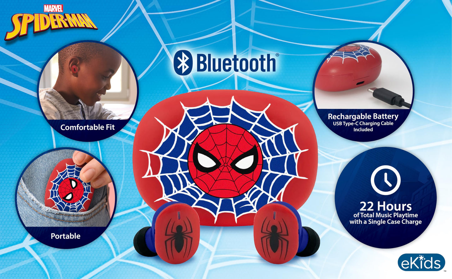 Spiderman Wireless Earbuds with Mic, Bluetooth Earbuds with Charging Case