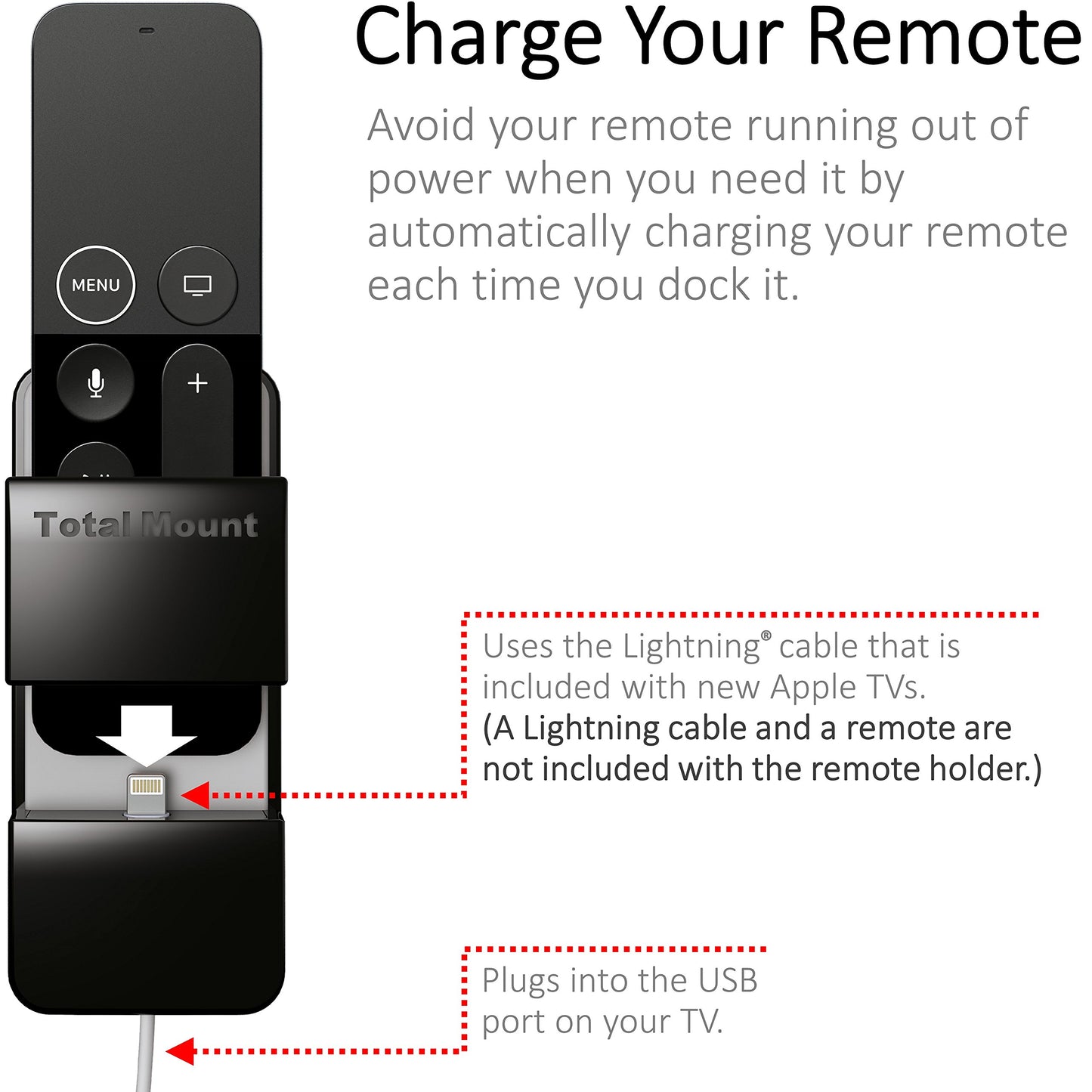 TotalMount Remote Holder for Apple TV (Safeguards Black Apple TV Remote Controls)