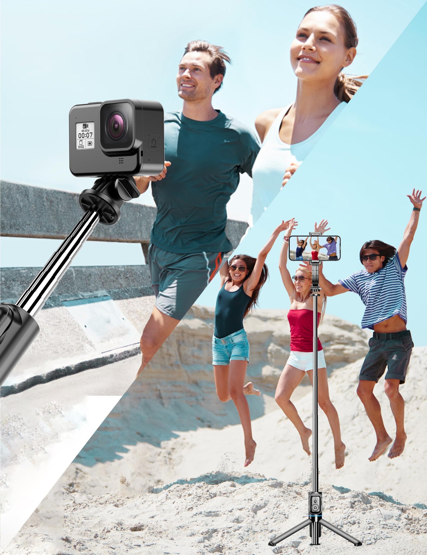 Selfie Stick, 41'' Extendable Phone Tripod Stand with Phone Holder & Detachable Remote, 360° Rotation Selfie Stick Tripod for Cell Phone Compatible