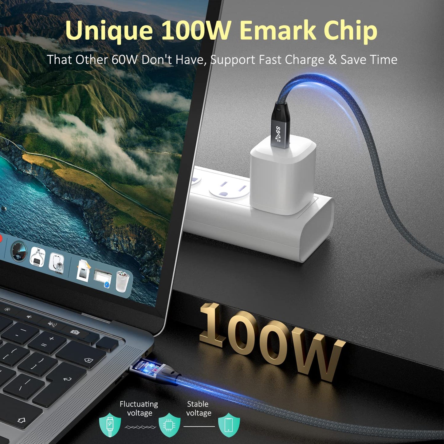 QCEs USB C to USB C Cable 10Ft, USBC 3.2 Gen 2 Cable 4K Video 100W PD Charging Cable, 20Gbps Data for USB4/Thunderbolt 3/4 Compatible with MacBook
