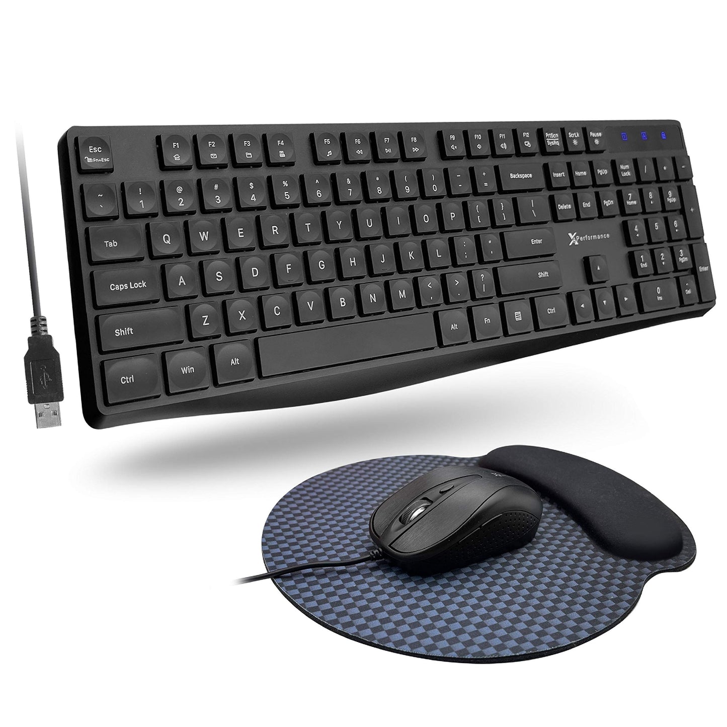 X9 Wired Keyboard and Mouse Combo | USB Mouse and Keyboard (Mouse Pad Included) Ergonomic Full Size Corded Computer Keyboard and Mouse for PC Windows