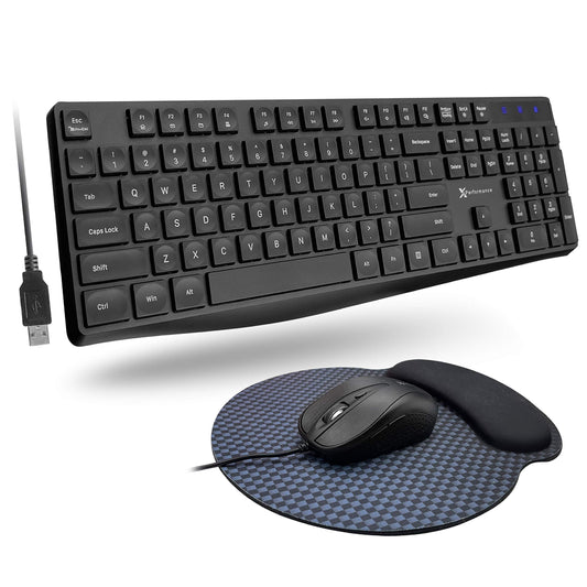 X9 Wired Keyboard and Mouse Combo | USB Mouse and Keyboard (Mouse Pad Included) Ergonomic Full Size Corded Computer Keyboard and Mouse for PC Windows