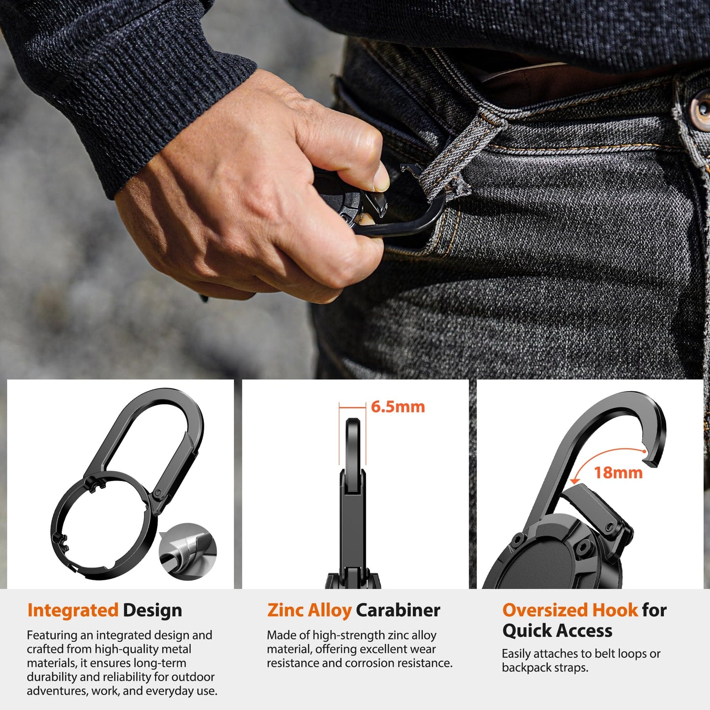 DINALLE Retractable Cell Phone Lanyard - Anti-Theft Phone Tether - Heavy Duty Carabiner Belt Clip, 27" Retractable Steel Line, Locking Magnetic