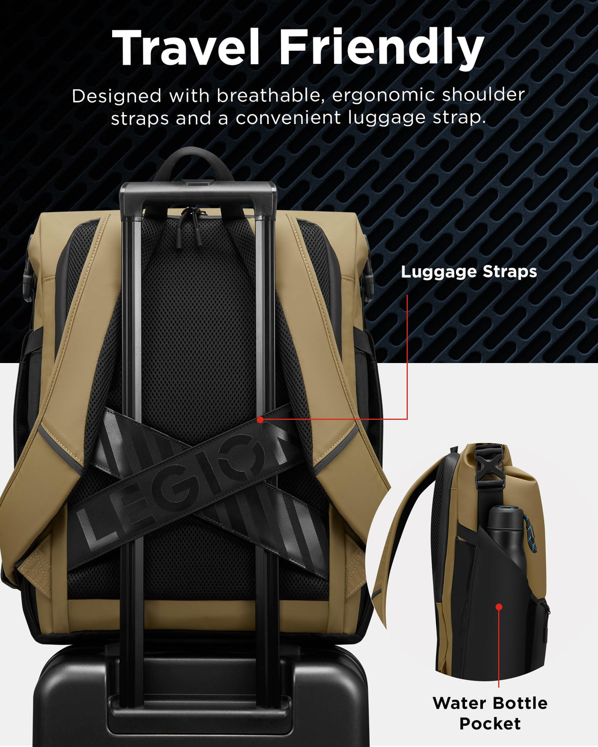 Lenovo Legion Gaming Laptop Backpack GB500, Expandable Capacity up to 25L, Fits 16-inch Laptops, Water Resistant
