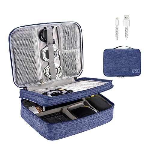 OrgaWise Electronic Accessories Bag Travel Cable Organizer Three-Layer for iPad Mini, Kindle, Hard Drives, Cables, Chargers (Three-Layer-Navy)