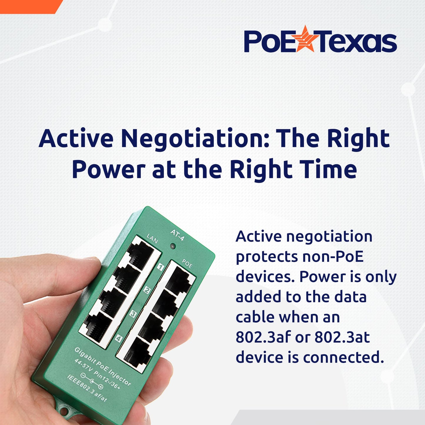 PoE Texas 4 Port PoE/PoE+ Injector with 56V 120W Power Supply - Gigabit Injector - Active Mode A Power Over Ethernet Multi Port PoE Adapter - Supports