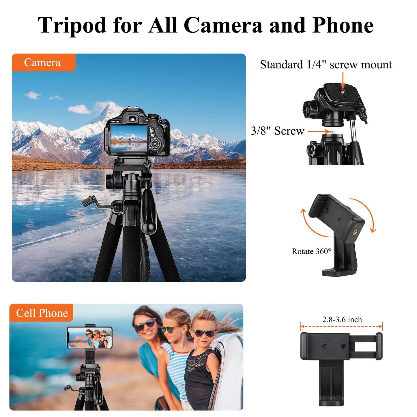 Victiv Tripod 74-Camera-Tripod for Cell Phone, Aluminum Professional Heavy Duty Camera Tripod Stand, Tripod for Camera DSLR SLR with Carry Bag