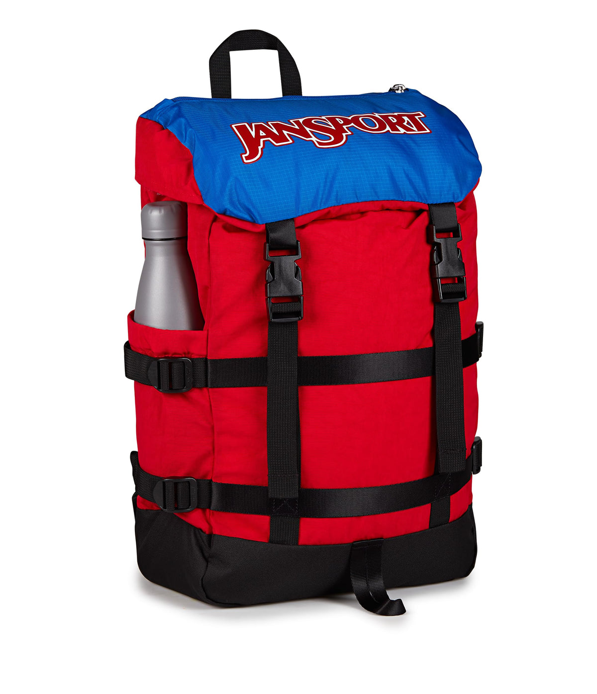 JanSport Skip Pack Backpack - 28L Capacity, Fits 13.5" Laptop, Large Main Compartment, Side Water Bottle Pocket - Ideal for Work & Travel, Red Tape