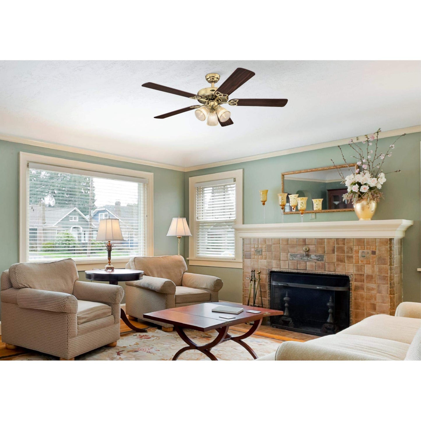 Westinghouse 7233800 Vintage Ceiling Fan with Light, 52 in., Polished Brass