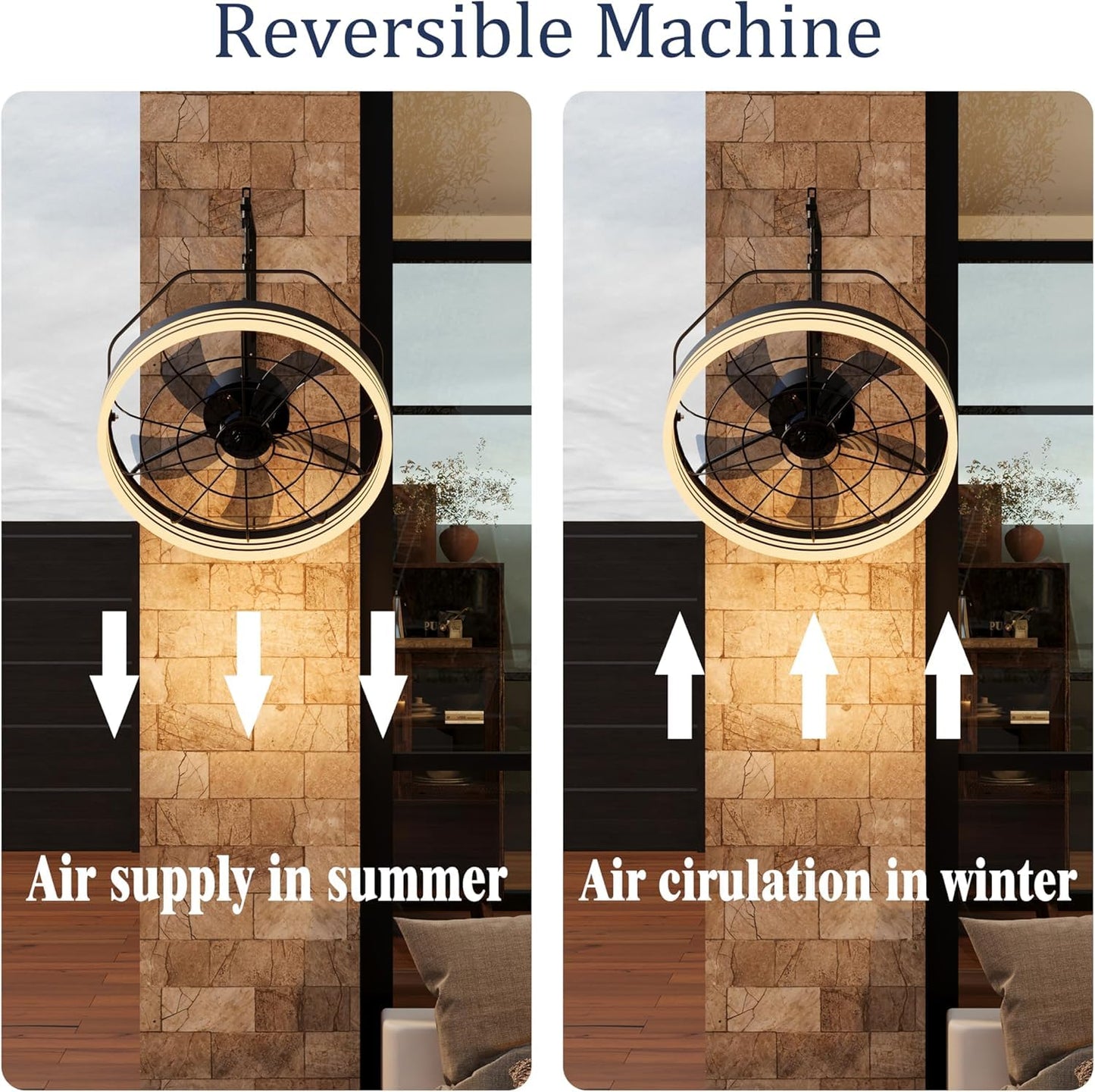 Plug In Wall Mount Fan, 20 Inch Wall Mount Fan with Light, LED Frame